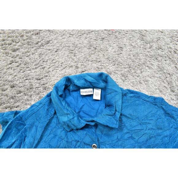 Chico's Size 3 Blue Silk Cardigan Sweater - Button Front Corduroy - Picture 8 of 8